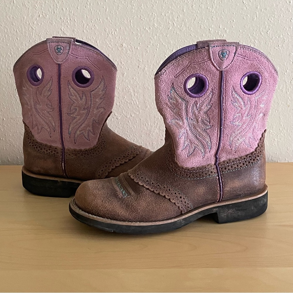 Ariat Girl’s Size 3 Cowgirl Leather Boots Brown Pink Western Rodeo Ranch